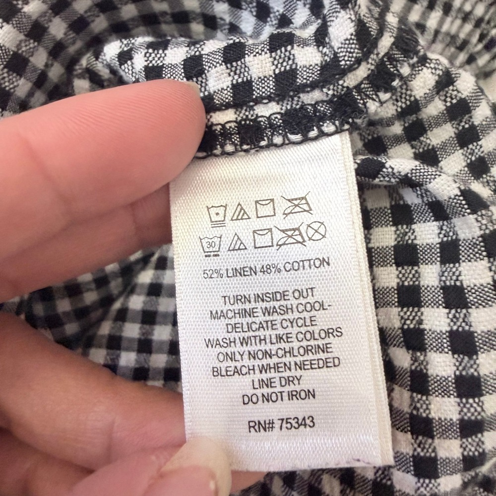 Cynthia Rowley Black White Gingham Linen Blend Ruffle Shift Dress Womens 6 - Picture 5 of 7